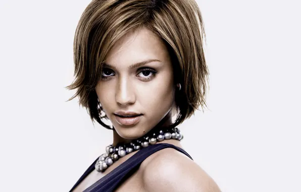 Взгляд, модель, Jessica Alba, портрет, макияж, актриса, прическа, белый фон