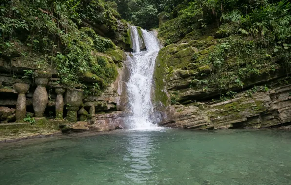 Картинка Водопад, Руины, Джунгли, Jungle, Nature, Waterfall, Ruins