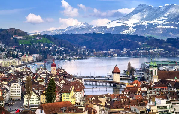 Горы, озеро, Швейцария, панорама, Люцерн, Lucerne