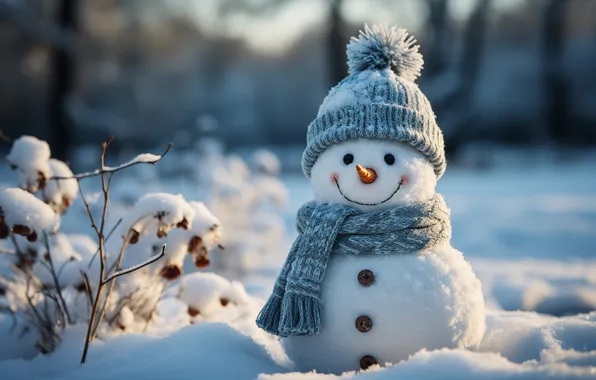 Картинка зима, снег, Рождество, Новый год, снеговик, Christmas, winter, snow