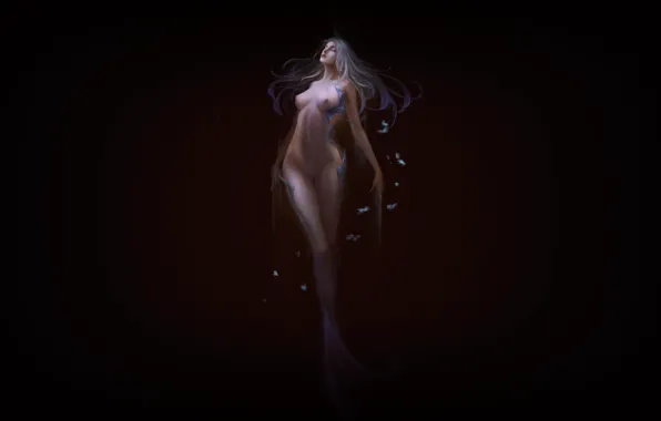 Девушка, Грудь, Минимализм, Русалка, Тело, Girl, Голая, Эротика
