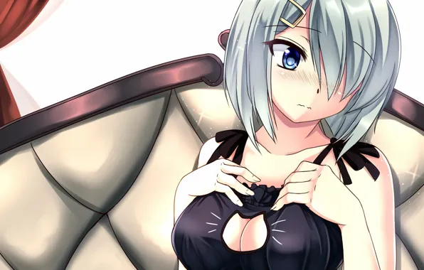 Girl, sexy, lingerie, bra, cleavage, boobs, anime, blue eyes