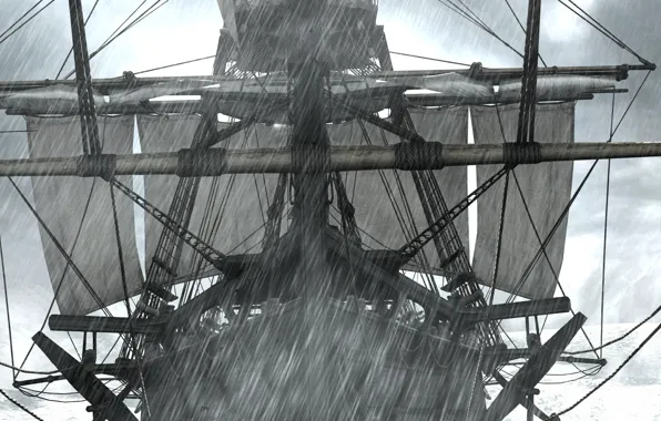 Шторм, дождь, корабль, Ubisoft, Assassin's Creed IV: Black Flag