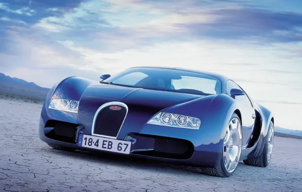Синий, пустыня, Авто, Bugatti