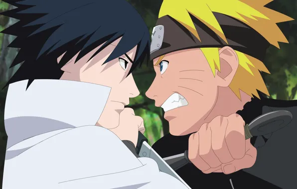 Аниме, арт, Naruto, Саске Учиха, Наруто Узумаки, парени
