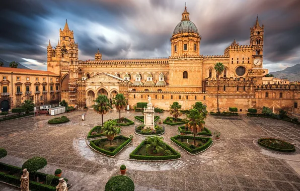 Закат, Sunset, Sicily, Сицилия, Palermo, Палермо, Palermo Cathedral, Палермский собор