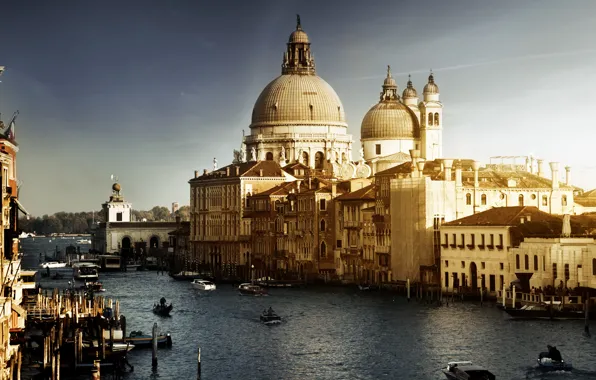 Здания, лодки, Италия, Венеция, канал, архитектура, Italy, гондолы