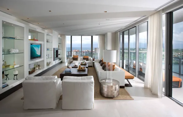 Дизайн, стиль, интерьер, Флорида, Miami, терраса, гостиная, Apogee Apartment