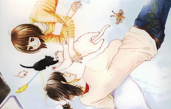 Картинка кошка, улыбка, игрушка, джинсы, подушки, котёнок, art, Say I love you