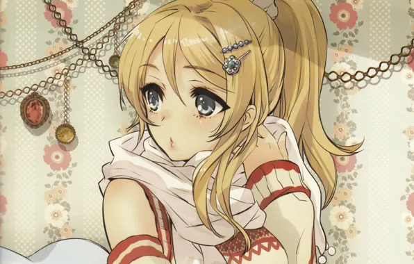Глаза, узор, шарф, заколка, art, цепочки, love live!, noizi ito