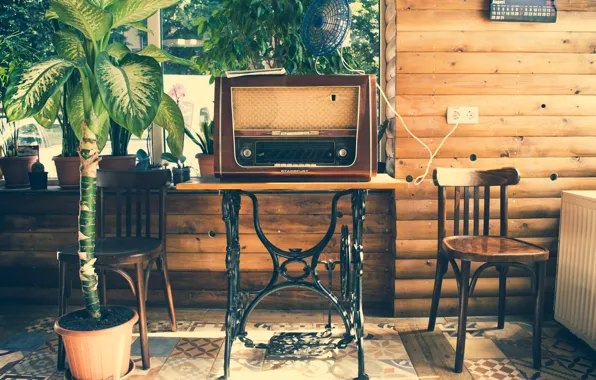 Vintage, Table, Room, Chair, Window, Plants, Radio, Nostalgie