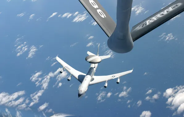 Картинка океан, дозаправка, ВВС США, ДРЛО E-3 AWACS