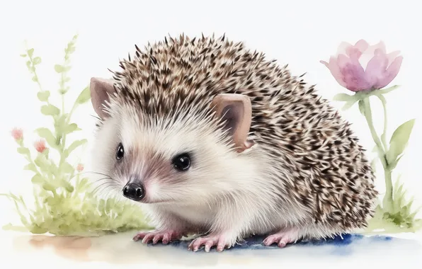 Иголки, животное, рисунок, акварель, милый, ежик, animal, cute