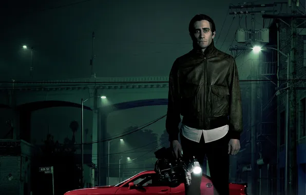 Картинка Dodge, Red, Car, with, Jake Gyllenhaal, Camera, Nightcrawler, Year