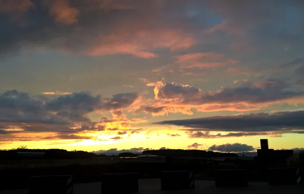 Twilight, sunset, clouds, evening, sun, sundown, dusk