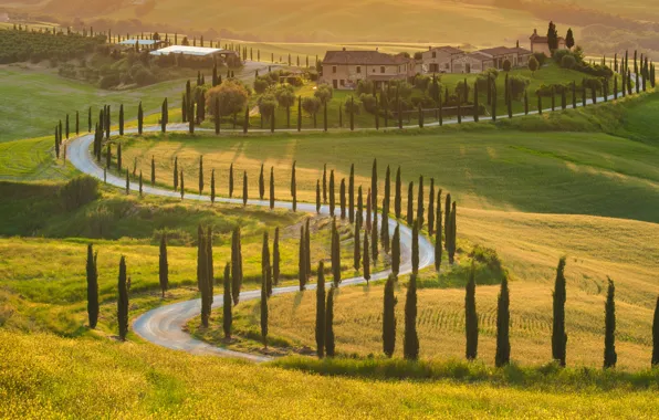 Картинка дорога, пейзаж, дом, Италия, house, road, landscape, Italy
