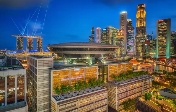 Здания, дома, Сингапур, ночной город, небоскрёбы, Singapore