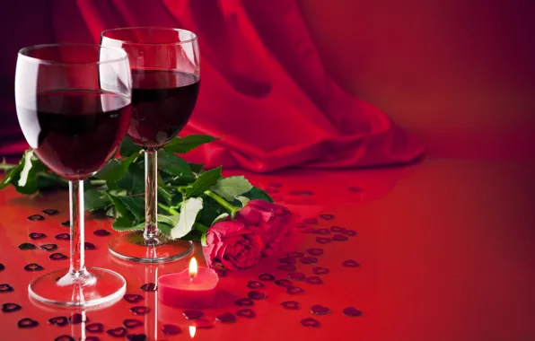 Любовь, подарок, вино, розы, бокалы, love, heart, romantic