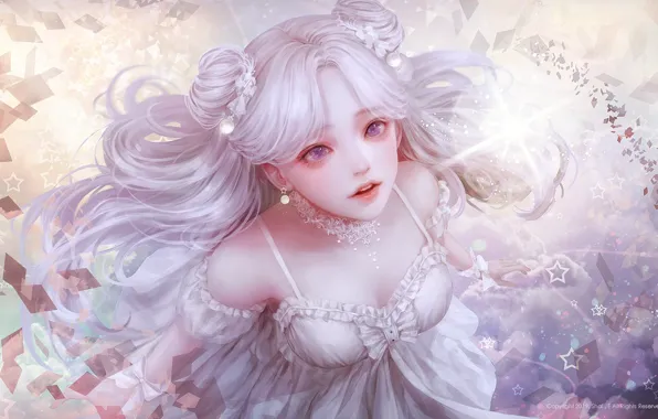 Картинка девушка, платье, белые волосы