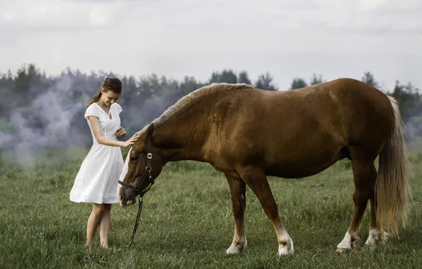 Девушка, природа, конь