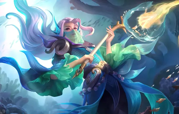 Девушка, магия, фэнтези, под водой, Mobile Legends: Bang Bang!, Luo Yi
