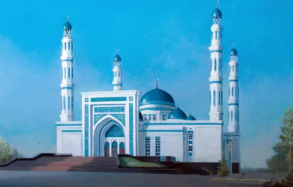 Картинка пейзаж, Айбек Бегалин, 2013г, Мечеть в Караганде