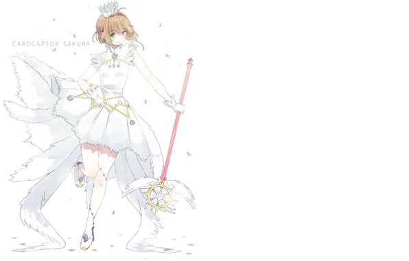 Крылья, ангел, арт, девочка, белый фон, Card Captor Sakura, Сакура - собирательница карт