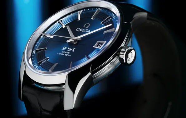 Картинка часы, Omega, blue, Watch, de ville hour vision