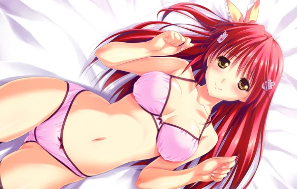 Девушка, бельё, лежа, kohinata yuuka, koi mekuri clover, game cg