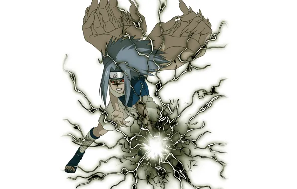 Молния, белый фон, Naruto, красные глаза, трансформация, ninja, ниндзюцу, Uchiha Sasuke