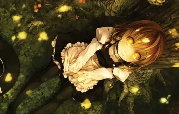 Touhou, yellow, night, stars, marisa