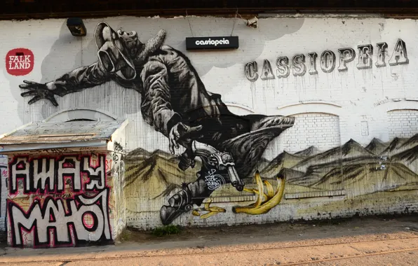Стена, краски, граффити, ковбой, Graffiti