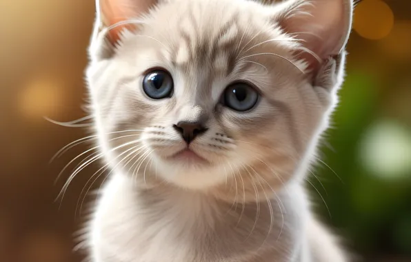 Кошка, взгляд, свет, поза, котенок, серый, портрет, светлый