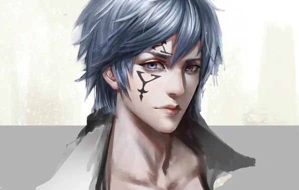 Взгляд, портрет, аниме, арт, парень, Fairy Tail, Jellal Fernandes, Жерар