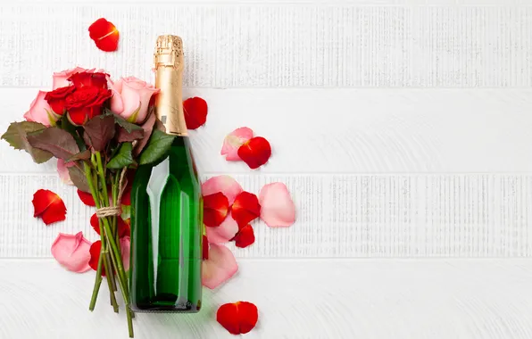 Любовь, цветы, подарок, романтика, розы, love, шампанское, happy
