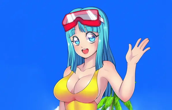 Girl, sexy, cleavage, long hair, boobs, anime, blue eyes, beautiful