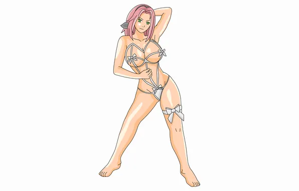 Girl, sexy, Naruto, Sakura, pink hair, bodysuit, green eyes, long hair