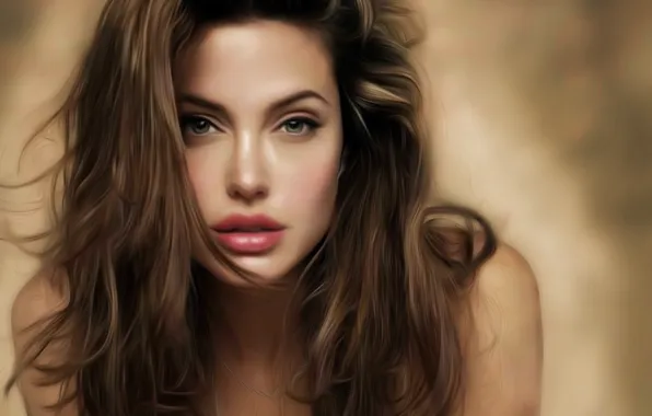 Картинка девушка, лицо, волосы, актриса, Анджелина Джоли, Angelina Jolie, арт