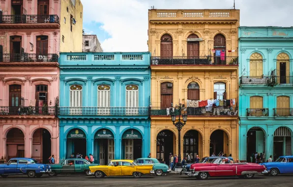 Картинка colors, cars, street, houses, Cuba, Havana