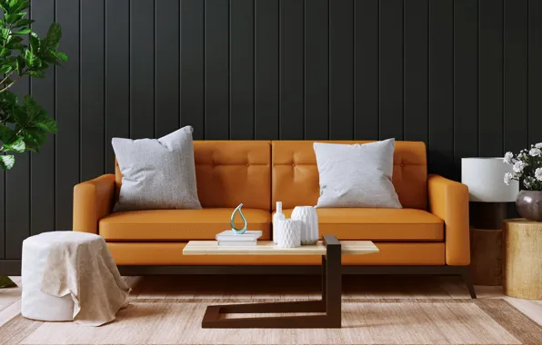Диван, интерьер, подушки, картинка, sofa, picture, быт, Interior