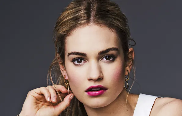 Взгляд, девушка, лицо, серьги, красивая, Lily James