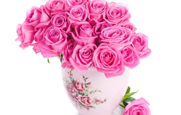 Розы, розовые, pink, flowers, beautiful, vase, bouquet, roses