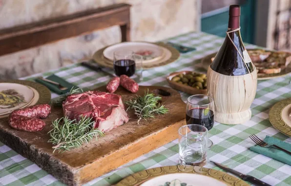 Вино, еда, Италия, мясо, оливки, Tuscany, Villa Dell Angelo