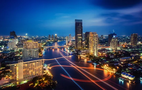 Картинка ночь, город, огни, выдержка, тайланд, Bangkok