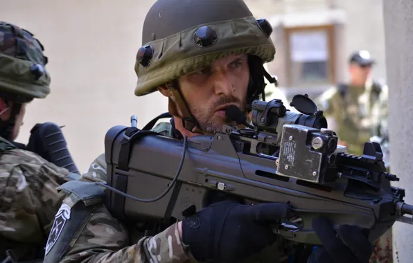 Gun, soldier, military, weapon, police, man, rifle, gloves