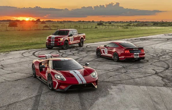 Закат, Mustang, Ford, Ford GT, 2018, F-150, Hennessey, Heritage Edition