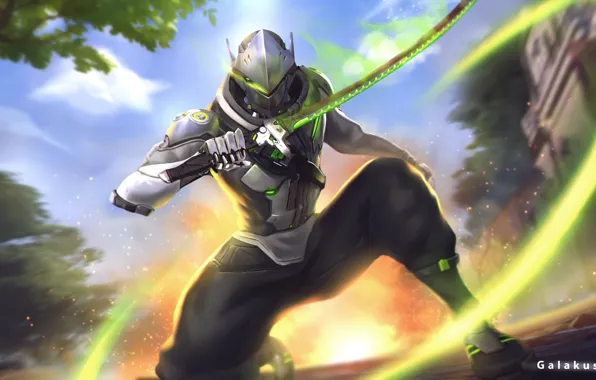 Меч, доспехи, Overwatch, Genji