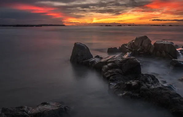 Море, небо, пейзаж, закат, природа, камни, скалы, берег
