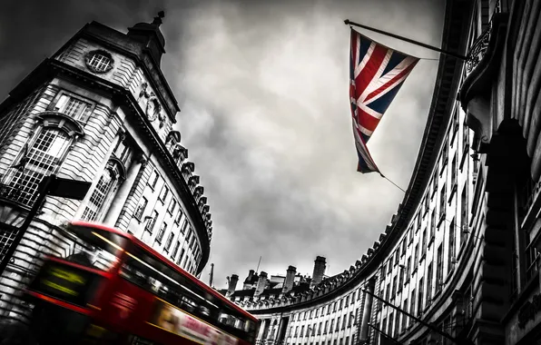 Город, улица, дома, флаг, London, Regent Street