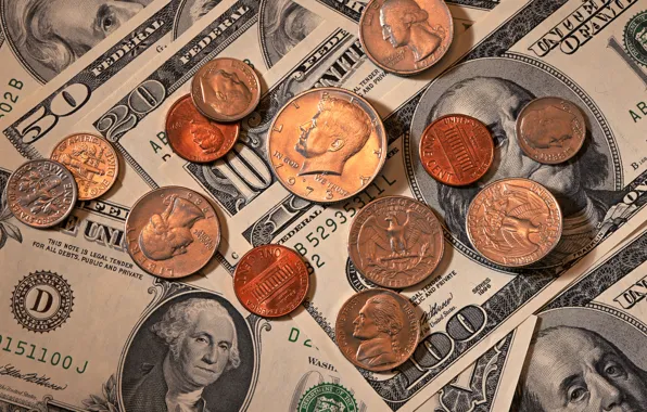 Картинка Eagle, Benjamin Franklin, Washington, money, dollars, coins